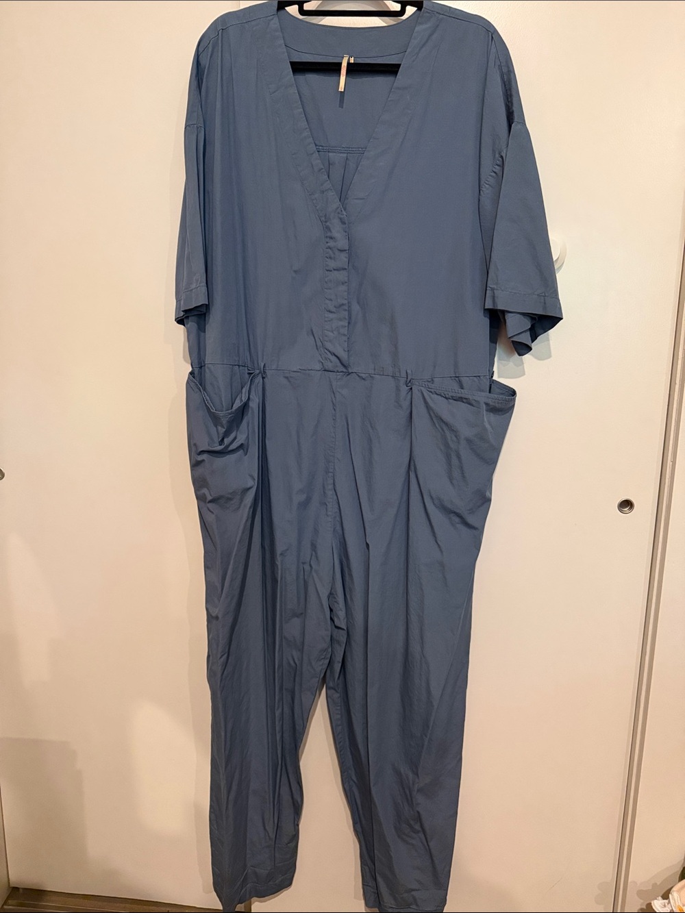 Free People Slate Blue V-Neck Utility Jumpsuit